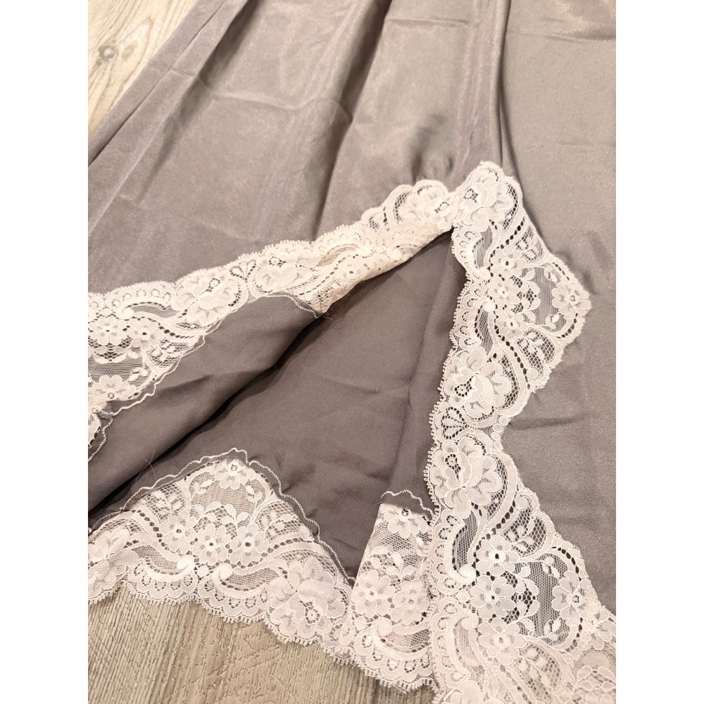 Christian Dior Vintage Taupe Satin Half Slip Lace Trim Side Slit Logo 25 Inch - Picture 2 of 14